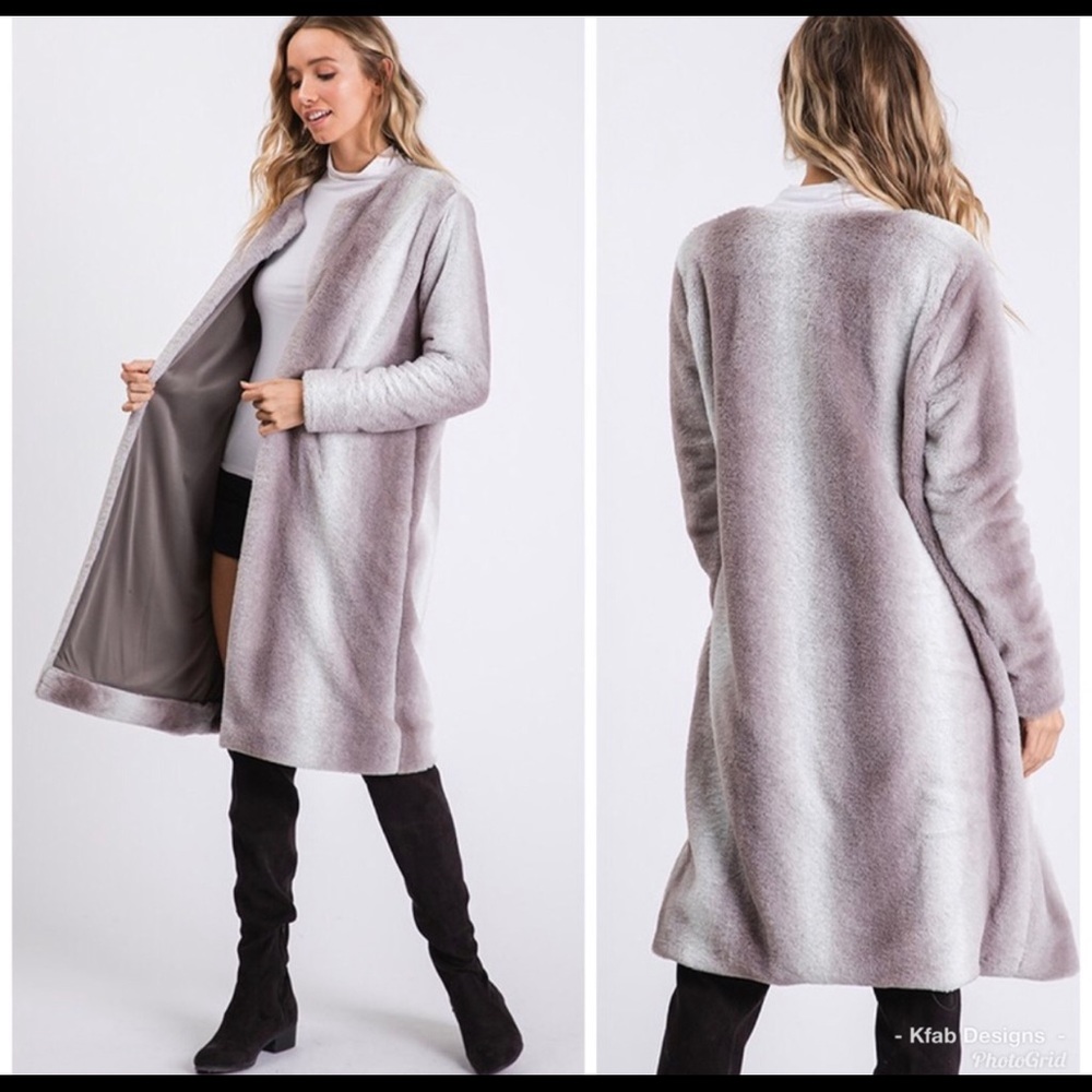 NEW! 2LEFT! Lux Faux FurOpen Front Long Coat - Picture 5 of 8